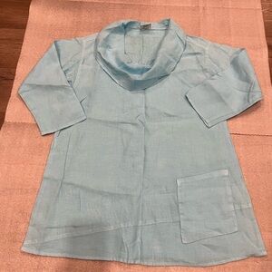 [XS]Click By Color Me Cotton Light Blue Cowl Neck Tunic Linen Top Blouse NWOT